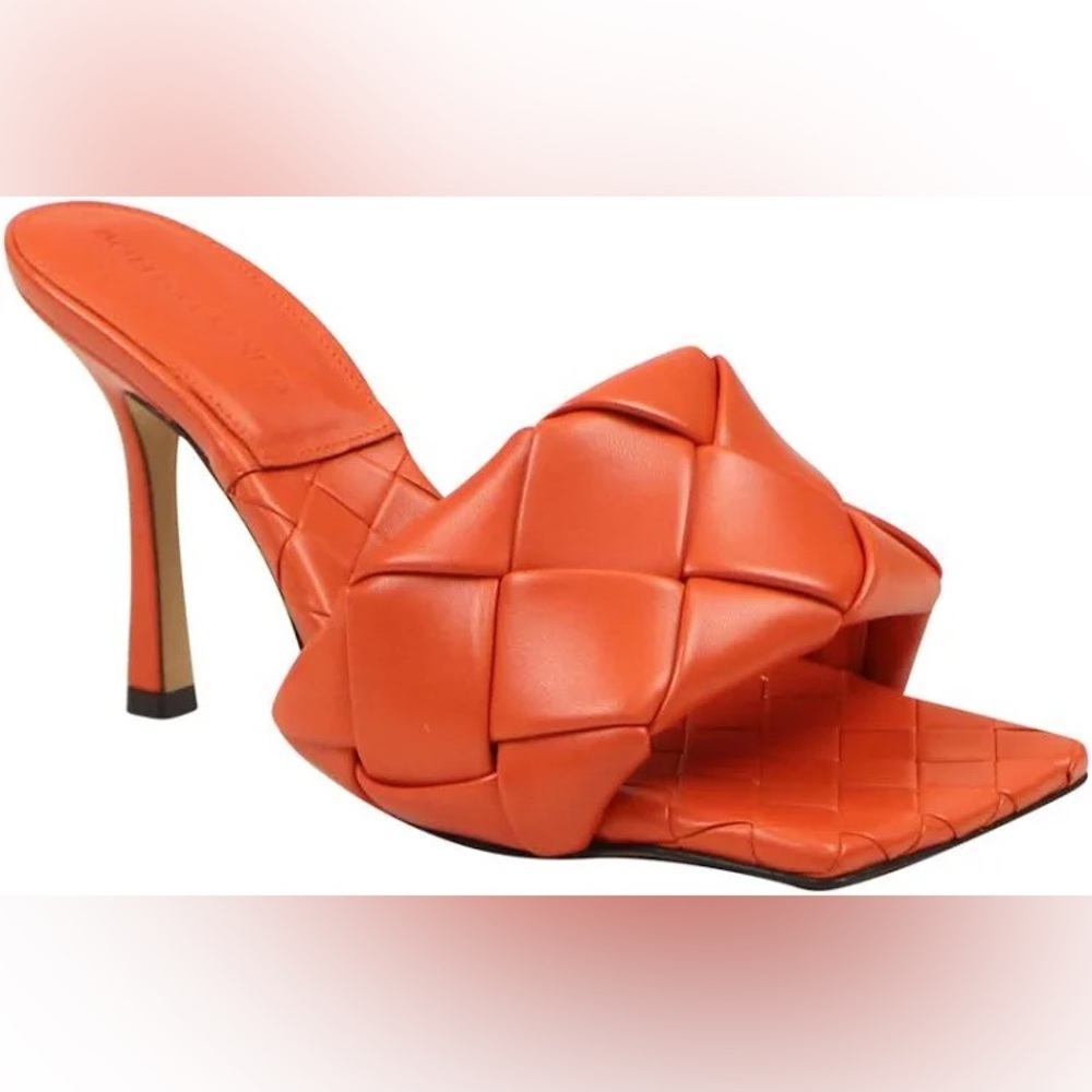 Authentic Bottega Veneta Lido Sandal Heels, Color Paprika, Size 38/US 8